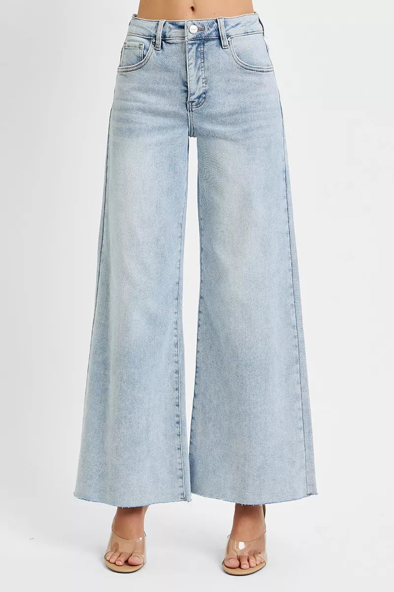 RISEN Full Size High Rise Ankle Wide Palazzo Jeans Plus Size Garden Naked Curves