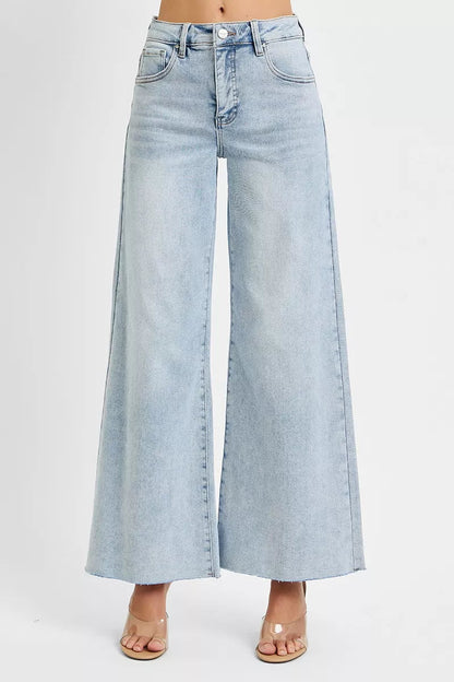 RISEN Full Size High Rise Ankle Wide Palazzo Jeans Plus Size Garden Naked Curves