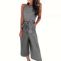 Casual Striped Jumpsuits Summer Cap Sleeve Wide Leg Jumper FitiqueFit