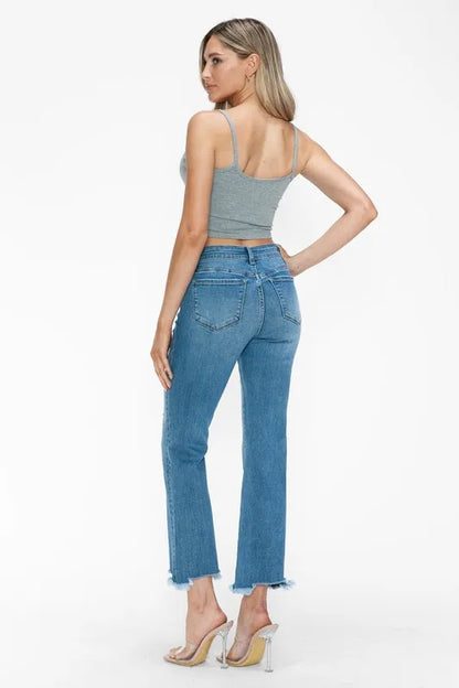 bytos Raw Hem Distressed Mid Rise Crop Jeans New Era Fashion LLc