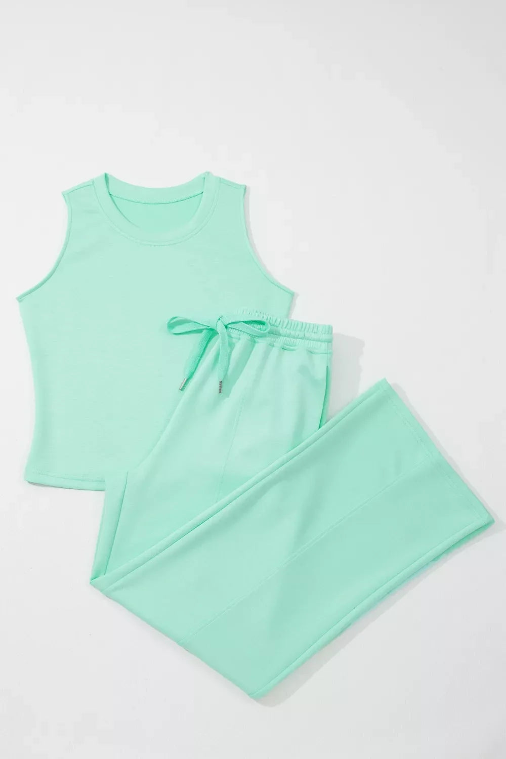 Drawstring Elastic Waistband Solid Color Two Piece Casual Set New Era Fashion LLc