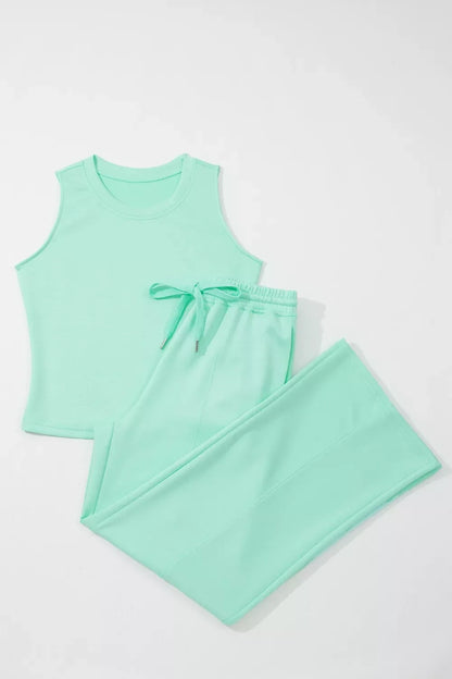 Drawstring Elastic Waistband Solid Color Two Piece Casual Set New Era Fashion LLc