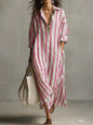 Striped Lapel Collar Dress – Side Slits & Pockets FitiqueFit