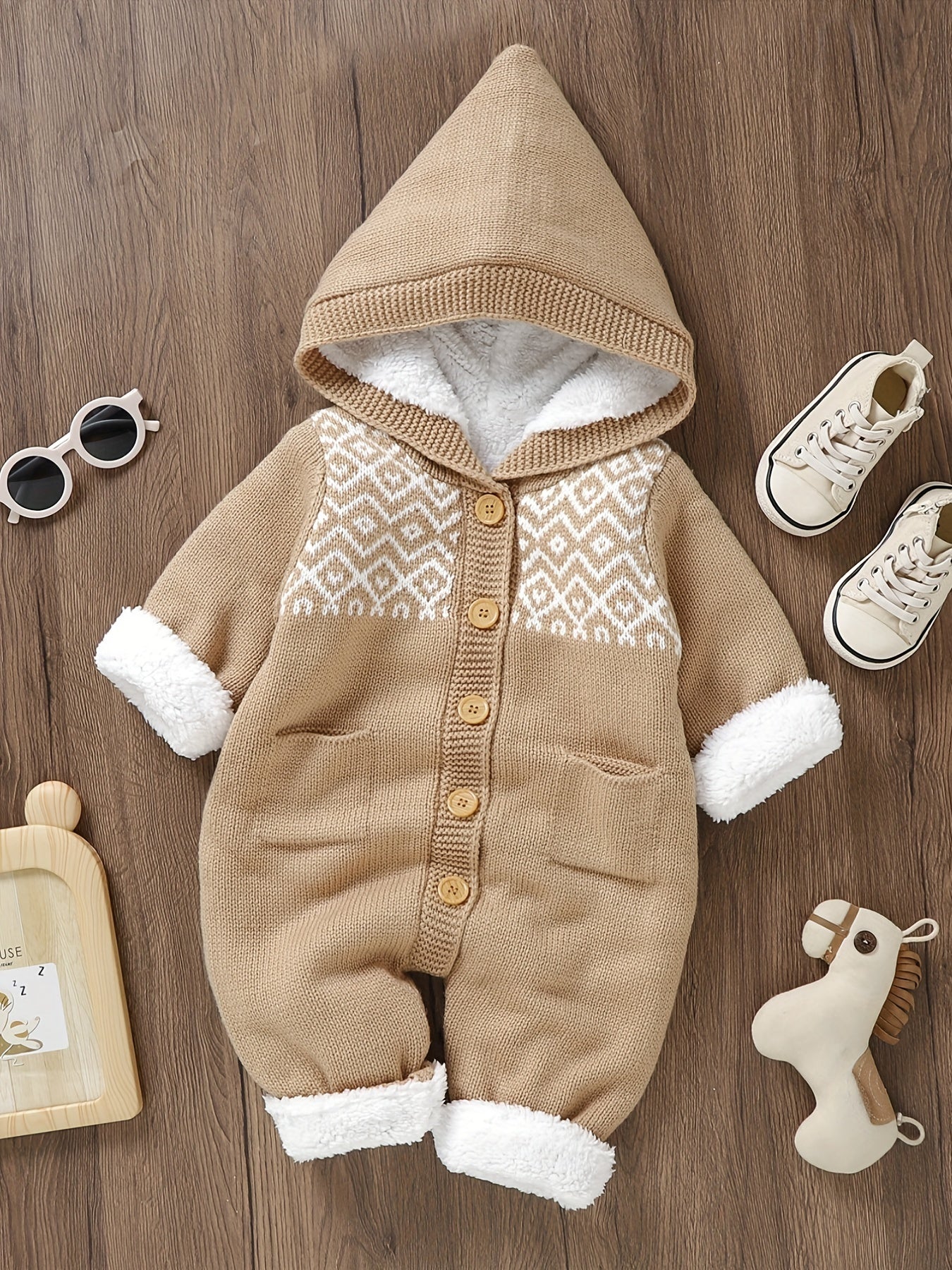 Newborn Boys And Girls Knitted Jumpsuit With Long Sleeve Hooded Pants Jumpsuit NovaCart