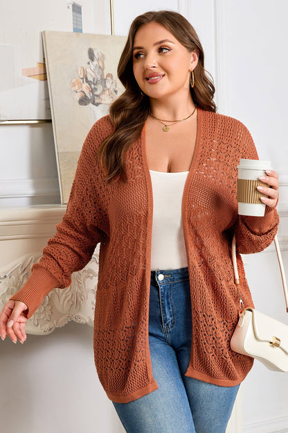 Redwood Burl Mixed Pattern Knitted Open Front Plus Cardigan Garden Naked Curves