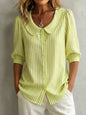Striped V-Neck Top – Three-Quarter Sleeve Casual Shirt FitiqueFit