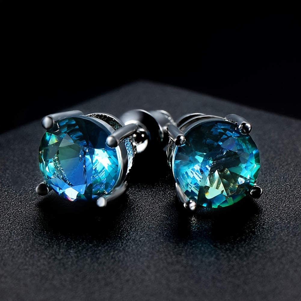 Sterling Silver Earrings, 925 Earrings, Color Earrings, Multi-Color Anti-Allergy, 678 Mm Round Single Gem Earrings, Suitable for Women And NovaCart