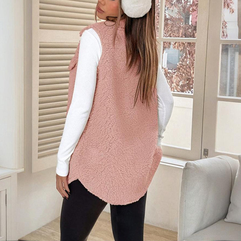 Wool-Like Sleeveless Vest with Lapel FitiqueFit