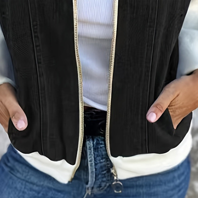 Women's Denim Patchwork Zip-Up Jacket FitiqueFit