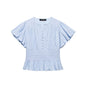 Women's Ruffle-Trim Puff-Sleeve Blouse Top – Slim-Fit Elegant FitiqueFit