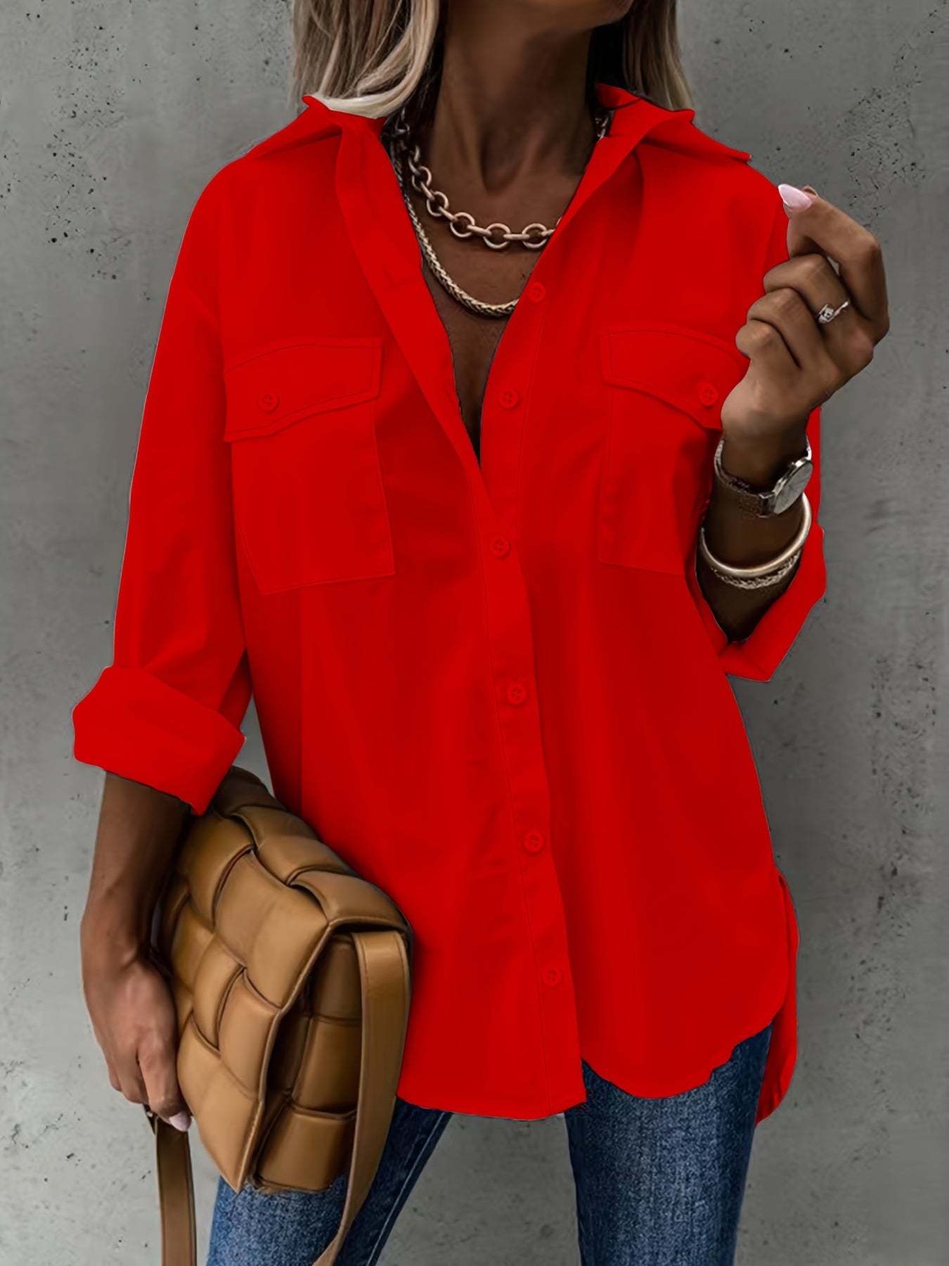 Women’s Casual Long Sleeve Shirt with Pocket FitiqueFit