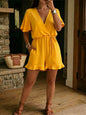 Women's Lace-Up V-Neck Ruffle Sleeve Cinched Waist Jumpsuit FitiqueFit