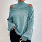 Women's Cold Shoulder Sweater - High Neck Cut Out Pullover Long Sleeve FitiqueFit