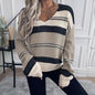 Women's French Vintage Striped Sweater | V-Neck Long Sleeve Stretch Knit FitiqueFit