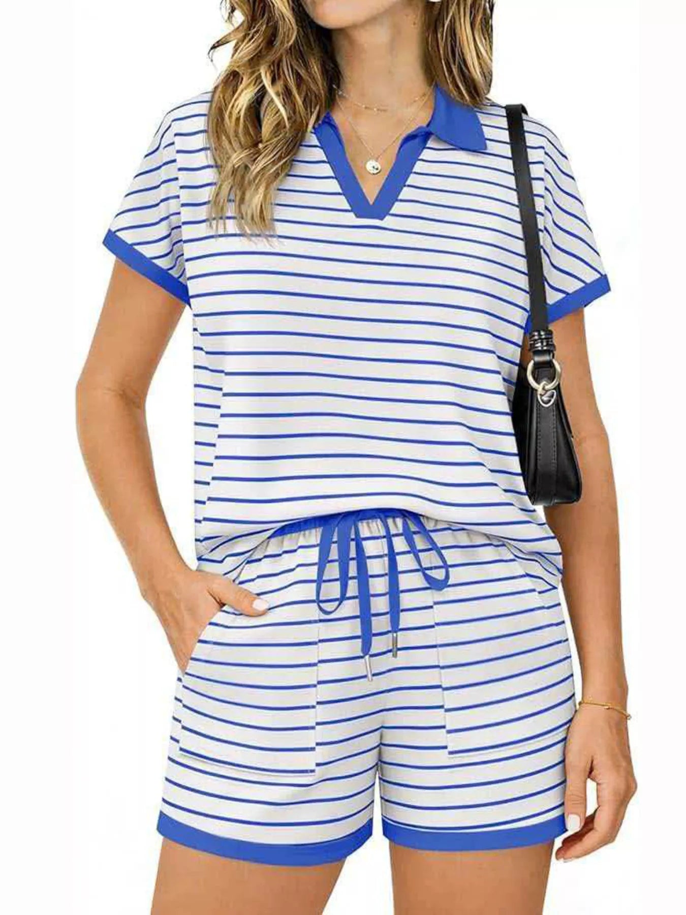 Striped Short Sleeve Polo and Shorts Set New Era Fashion LLc