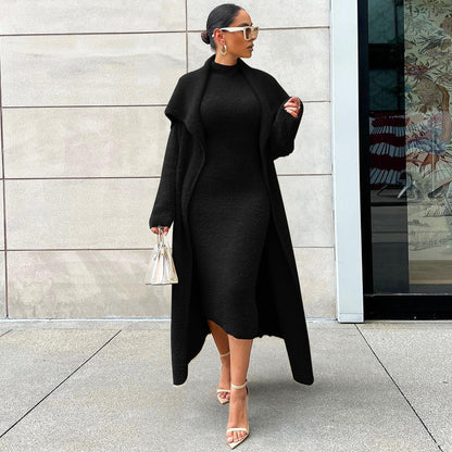Autumn And Winter Elegant Dress Long Cardigan Velvet Two-piece Suit Grayceful LLC