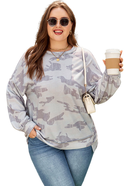 Multicolour Camouflage Print Round Neck Plus Size Sweatshirt Garden Naked Curves