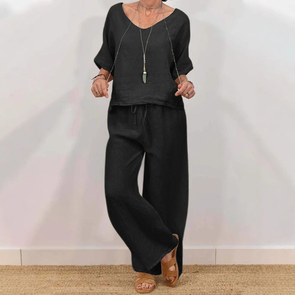 Women’s Multi Color Two Piece Set V Neck Top & Pants FitiqueFit