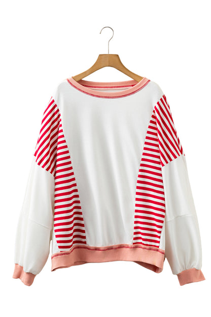 Red Stripe Color Block Patchwork Seam Detail Plus Size Sweatshirt Garden Naked Curves