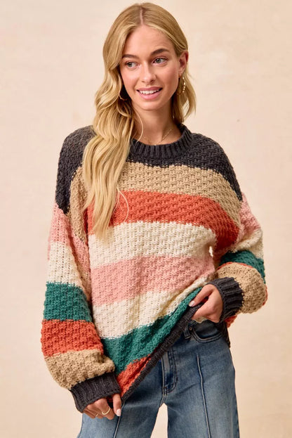 BiBi Stripes Color Block Chunky Sweater FitiqueFit