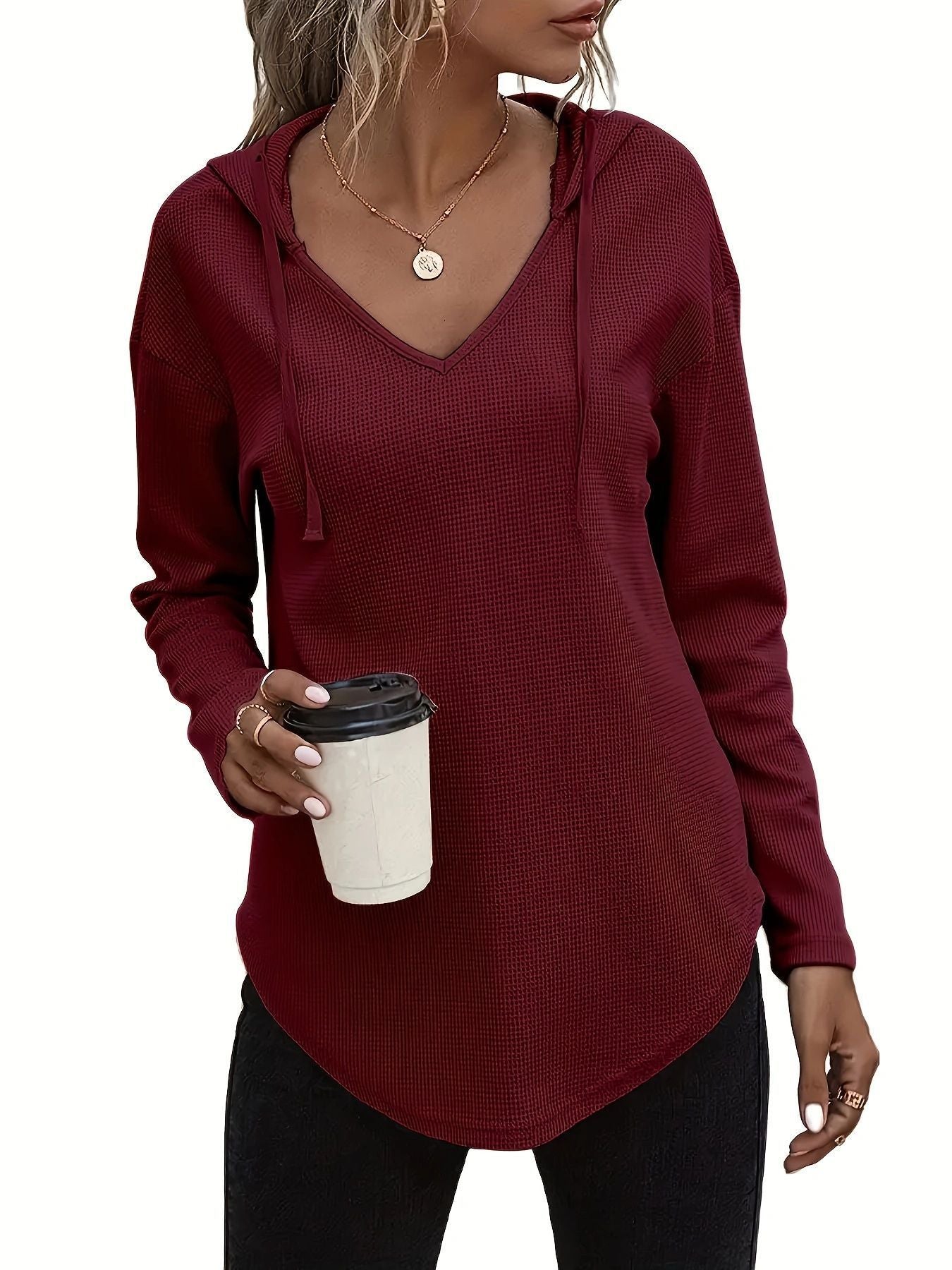 Women's Hoodie With Drawstrings V-neck Plus Size Sweater Grayceful LLC