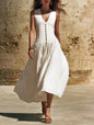 Sleeveless V-Neck Button Dress – Elegant Cotton-Linen Maxi Dress FitiqueFit