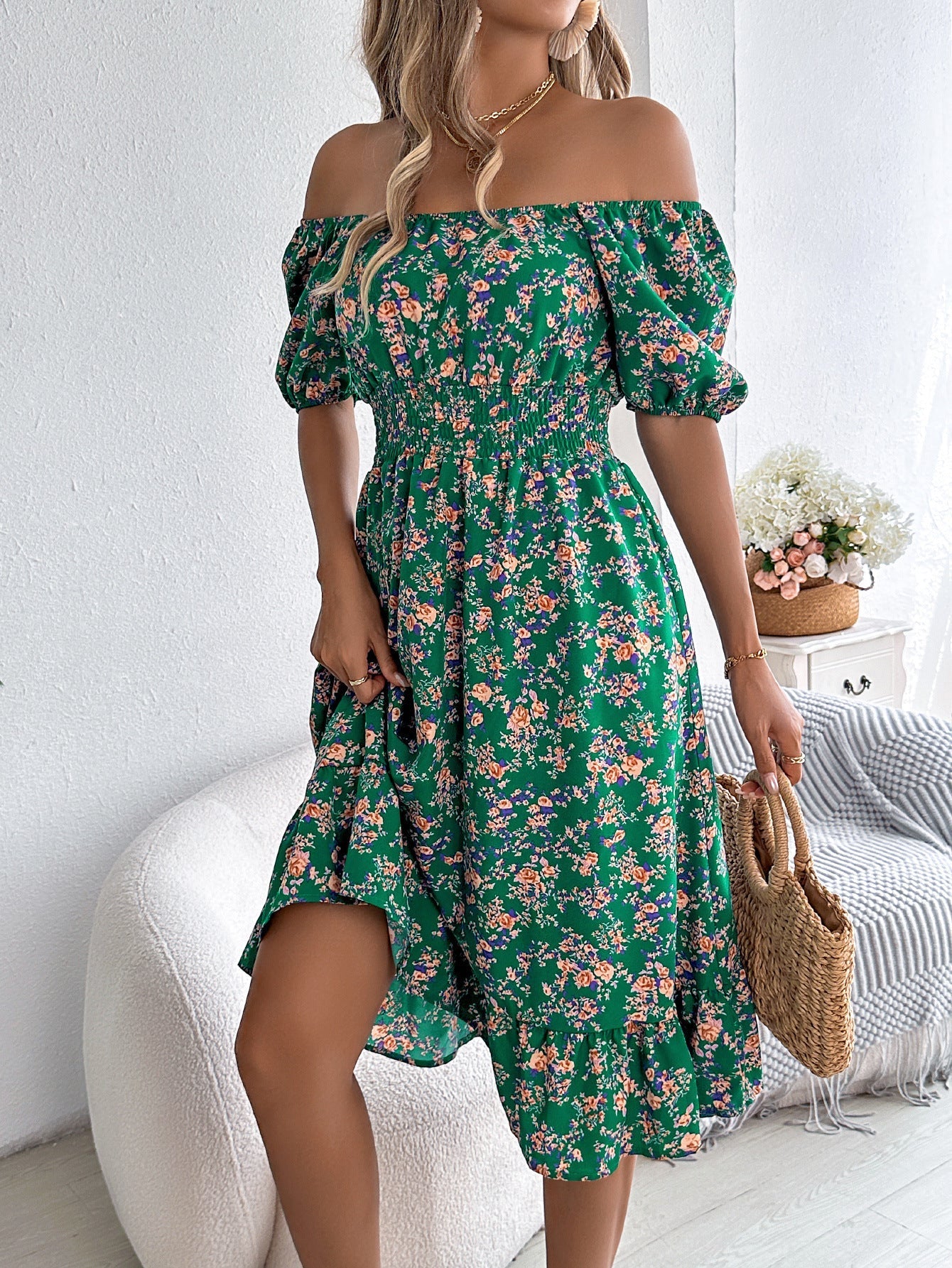 Floral Print Square Collar Dress Summer Fashion Ruffles Dresses Women's Clothing Grayceful LLC