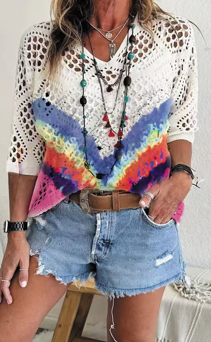 Women's Batwing-Sleeve Sweater – Hollowed-Out 3D Knitted Print Relaxed Fit FitiqueFit