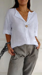 Women's V-Neck Long-Sleeve Button Top – Loose Fit Casual Blouse FitiqueFit