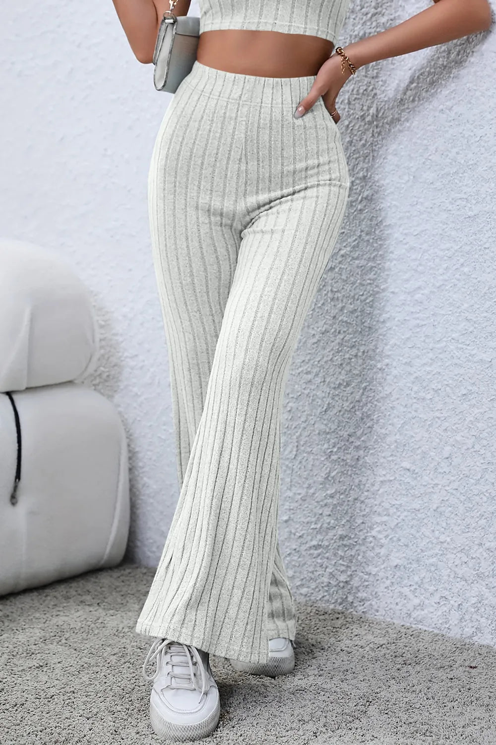 Basic Bae Full Size Ribbed High Waist Flare Pants New Era Fashion LLc