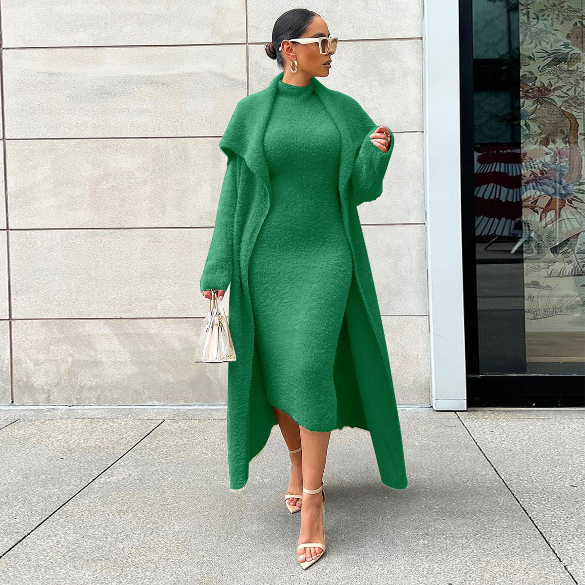 Autumn And Winter Elegant Dress Long Cardigan Velvet Two-piece Suit Grayceful LLC