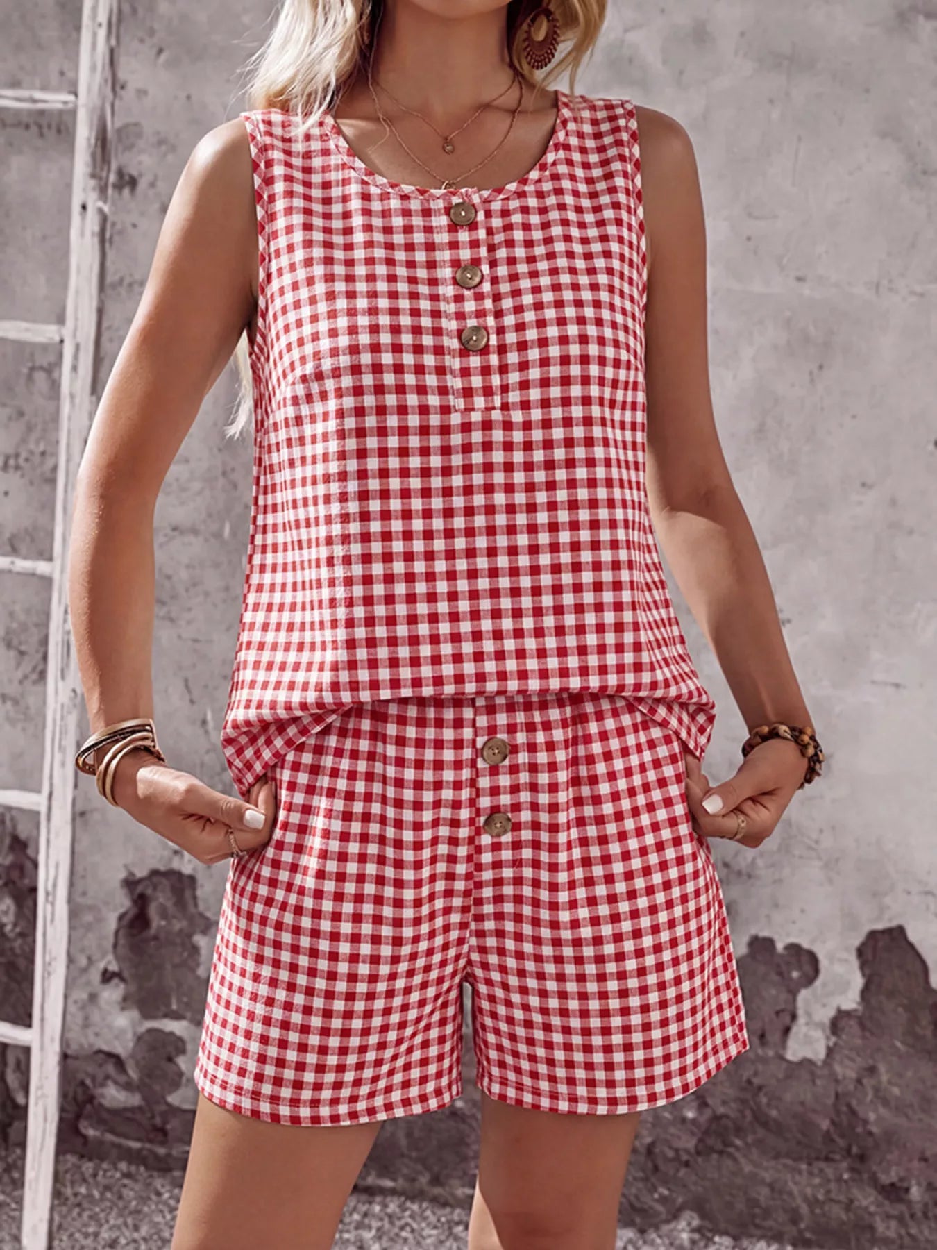 Gingham Sleeveless Top & Shorts Set New Era Fashion LLc
