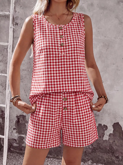 Gingham Sleeveless Top & Shorts Set New Era Fashion LLc