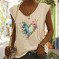 Short Sleeve T-Shirt Floral Heart Print Summer Casual Top FitiqueFit