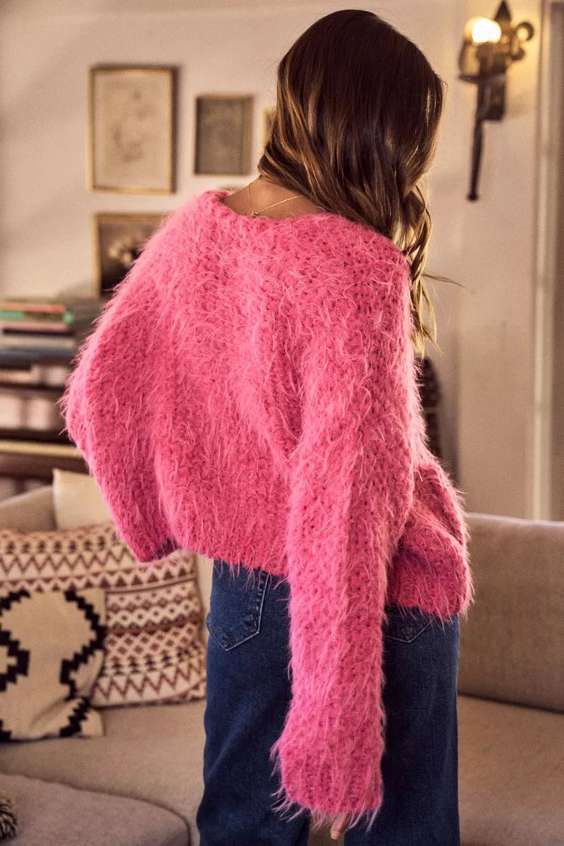 SO ME Soft Touch Hairy Loose Fit Cozy Sweater Cardigan FitiqueFit