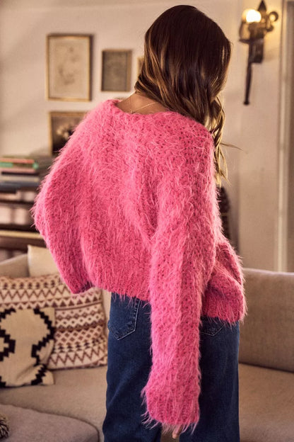 SO ME Soft Touch Hairy Loose Fit Cozy Sweater Cardigan FitiqueFit