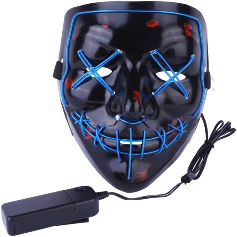 Scary LED Halloween Mask, Masquerade Cosplay Light up Face Mask for Men Women Kids (Blue)