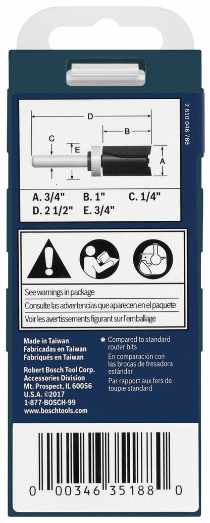 BOSCH 85682MC 3/4 In. x 1 In. Carbide-Tipped Double-Flute Top-Bearing Straight Trim Router Bit VM Hardware