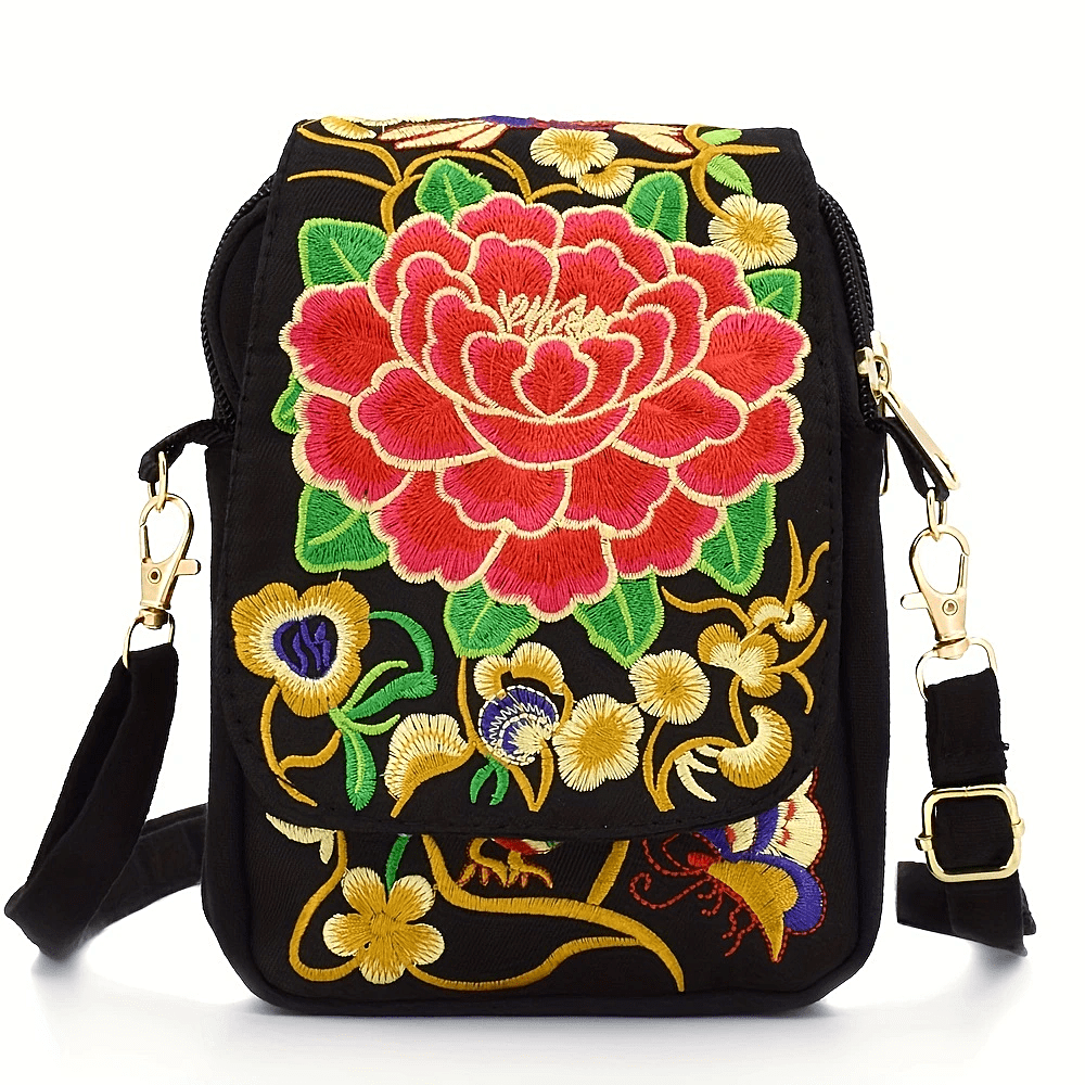 Women's Embroidered Crossbody Bag, Mini Shoulder Bag, Portable Double-Layer Wallet, Phone Pouch NovaCart