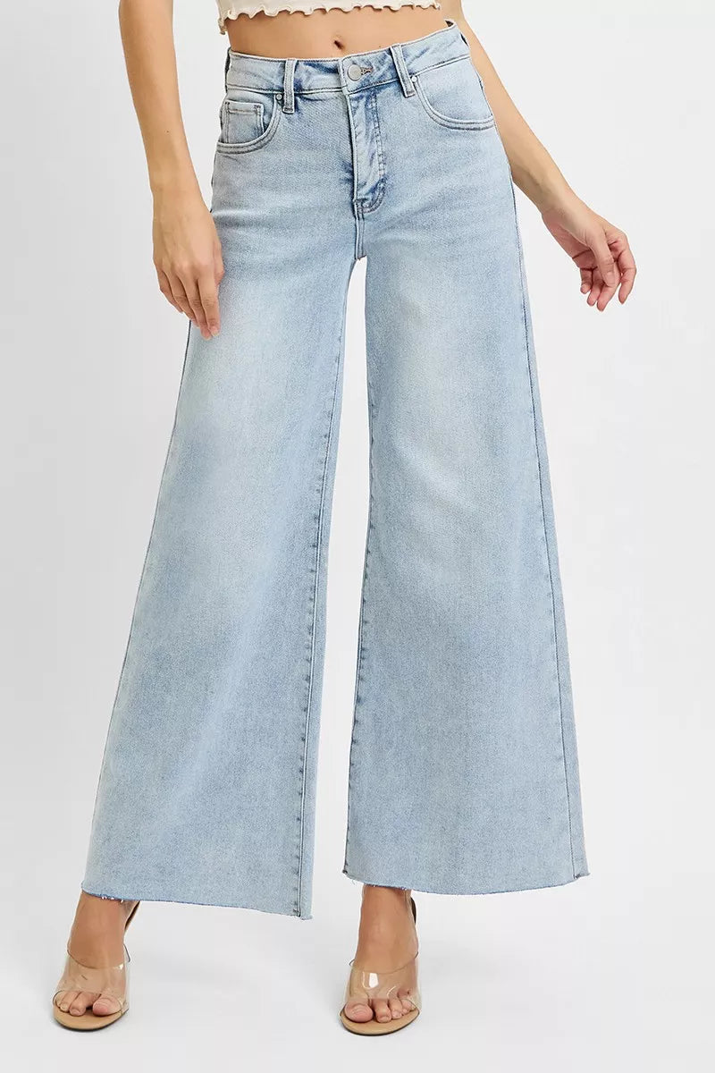RISEN Full Size High Rise Ankle Wide Palazzo Jeans Plus Size Garden Naked Curves