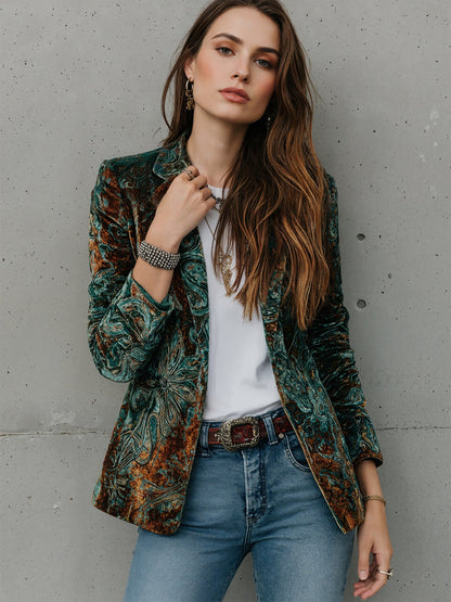 Women’s Printed Suit Jacket with Lining – Autumn Winter Casual Commuter Blazer FitiqueFit