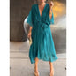 Batwing Sleeve V-Neck Midi Dress – Tied Irregular Hem Fairy Dress FitiqueFit