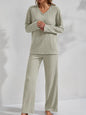 Women’s Ribbed Long Sleeve Top and Pants Loungewear Set FitiqueFit