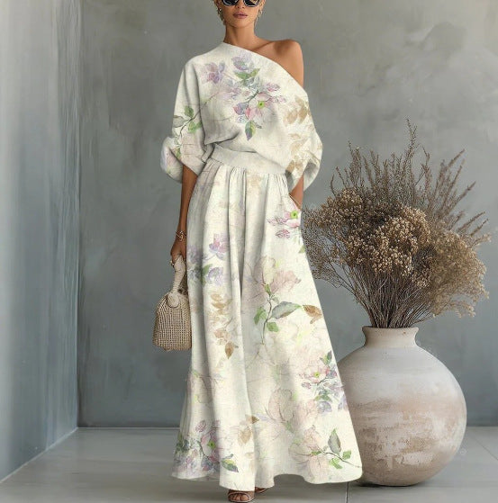 Women's Printed Off-Shoulder Top & Pants Two-Piece Set – 4 Prints S–4XL FitiqueFit