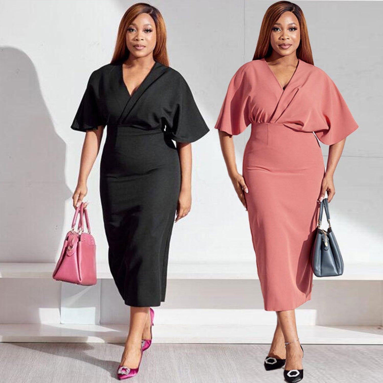 European And American Plus Size Solid Color Dress Grayceful LLC