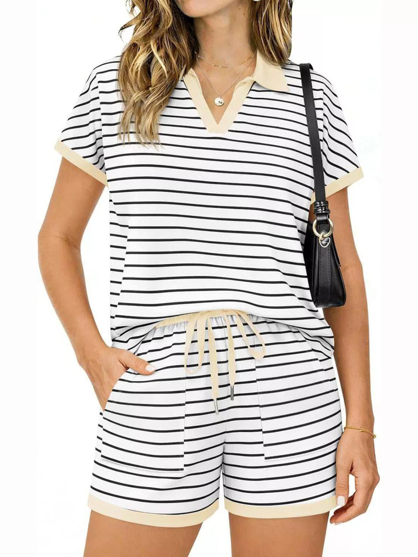 Striped Short Sleeve Polo and Shorts Set New Era Fashion LLc