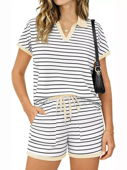 Striped Short Sleeve Polo and Shorts Set New Era Fashion LLc