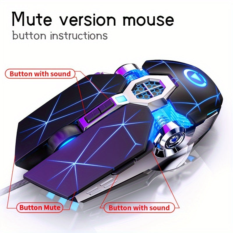 Silvery Carved Wired Mouse for E-Sports Gaming, Silent and Sound Chicken-Eating Mouse Macro for Desktops and Laptops NovaCart