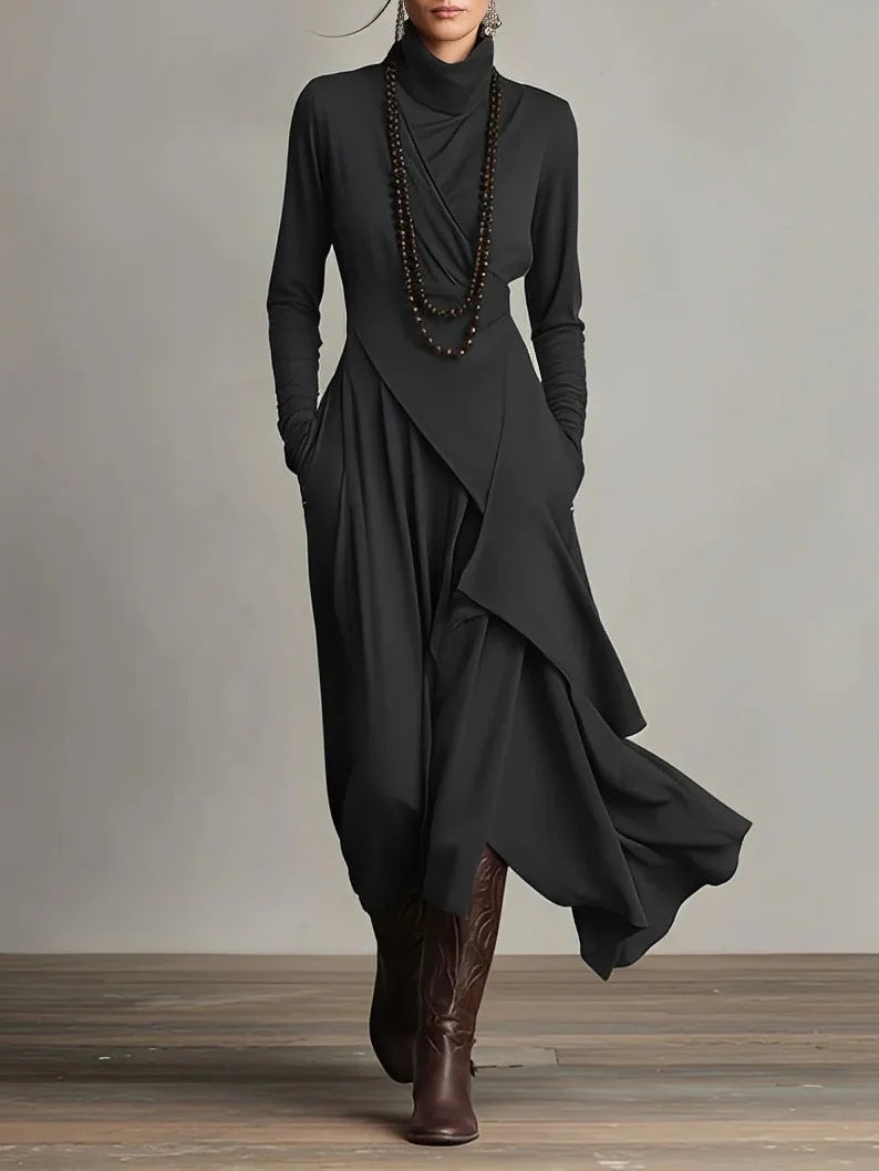 Women's Cross-Wrap High-Neck Long-Sleeve Maxi Dress FitiqueFit