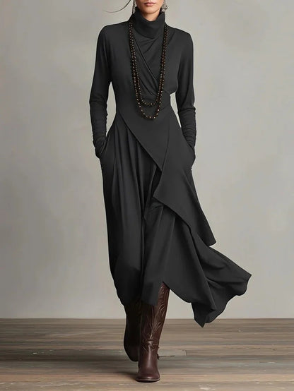 Women's Cross-Wrap High-Neck Long-Sleeve Maxi Dress FitiqueFit